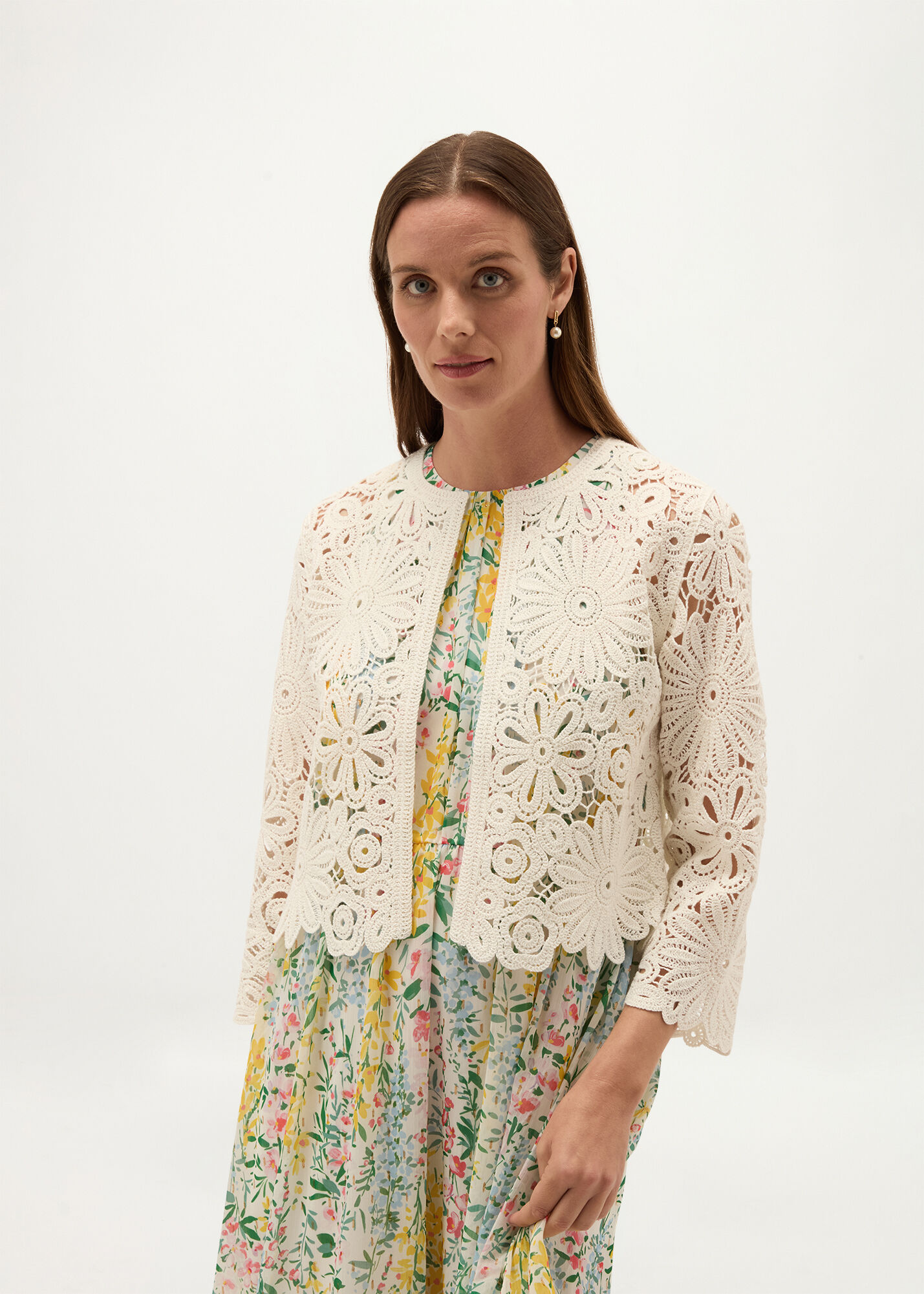 Syon Cotton Crochet Knitted Jacket | Hobbs US |