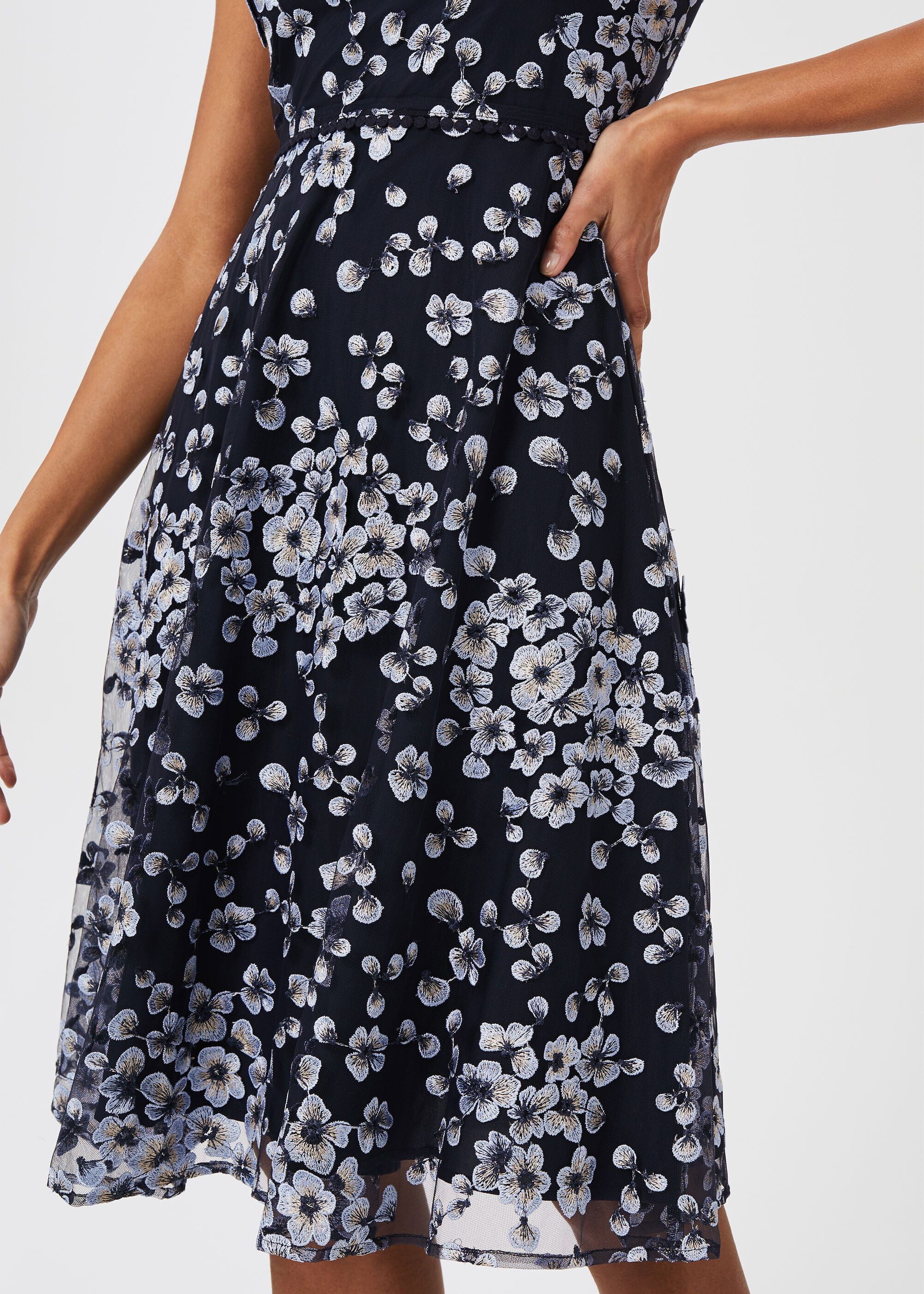 Navy blue and white floral dress on sale