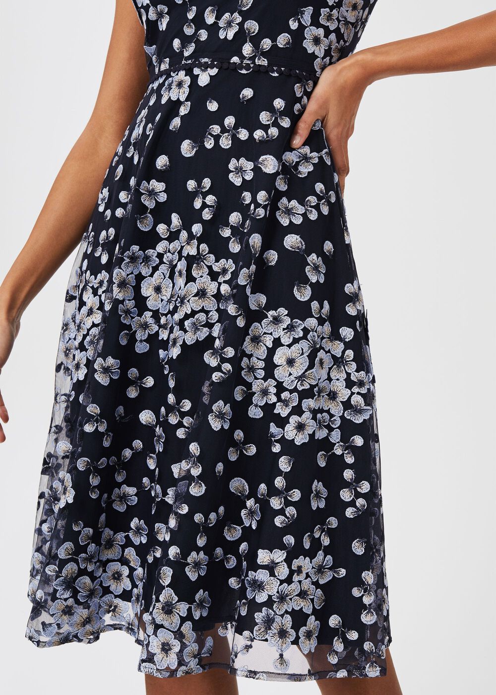 Lilith Embroidered Floral Dress, Navy Blue, hi-res