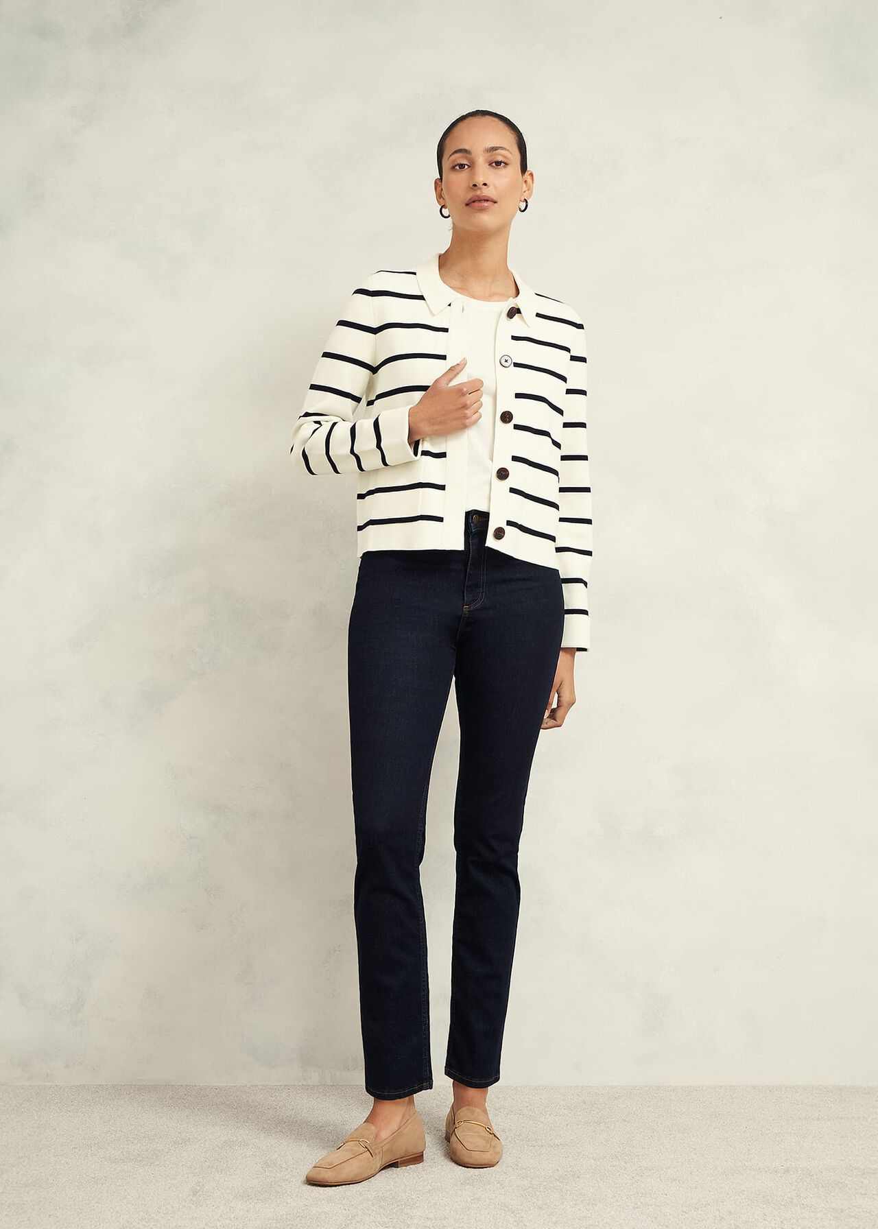 Ellie Cotton Wool Knitted Jacket, Ivory Navy, hi-res