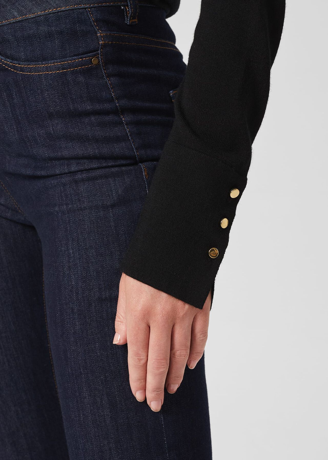 Lara Merino Wool Roll Neck Jumper, Black, hi-res