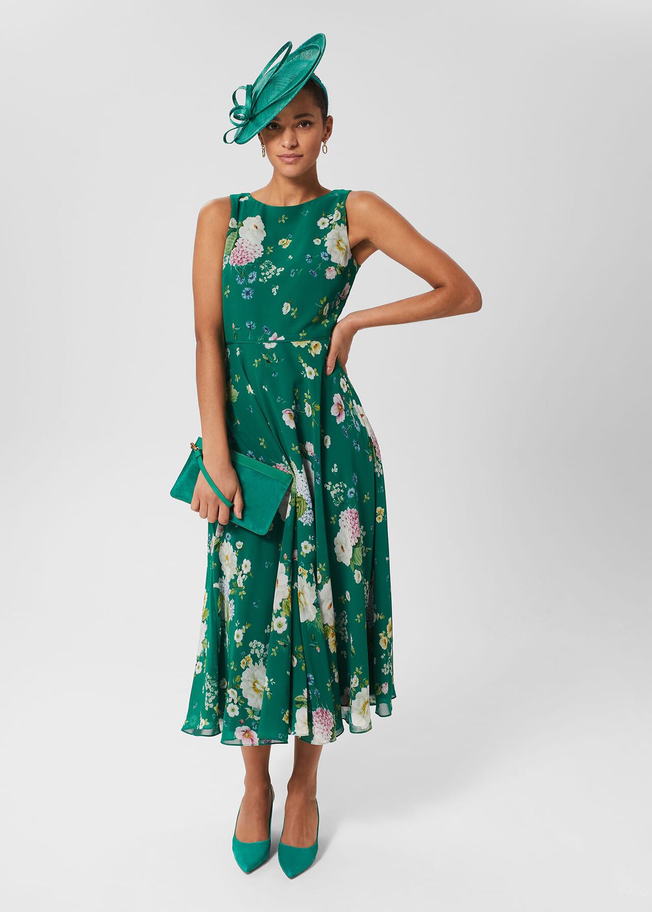 Petite Carly Floral Dress, Green Multi, hi-res