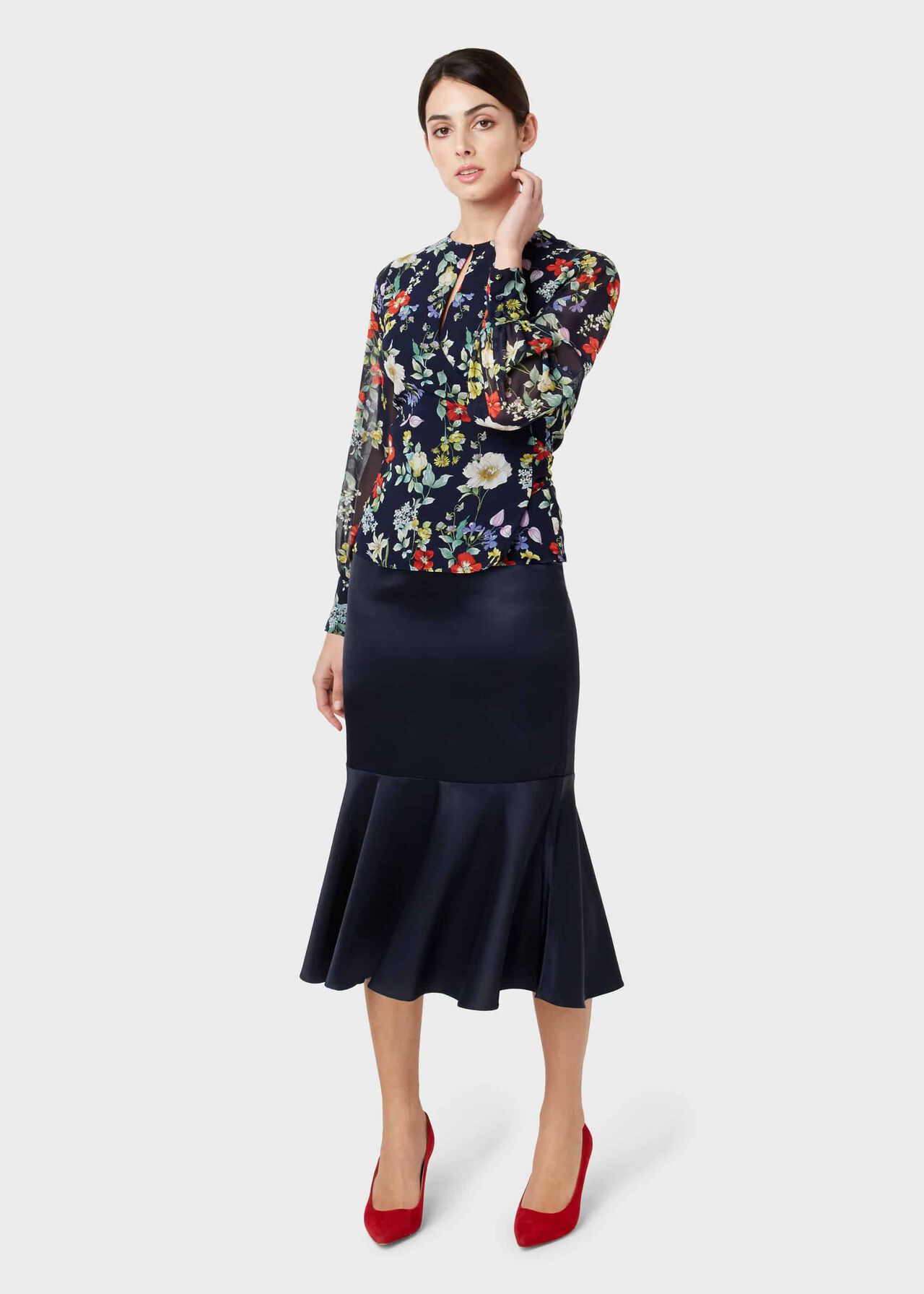 Amberlee Satin Skirt, Midnight, hi-res