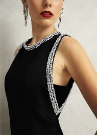 Angelina Trimmed Column Maxi Dress, Black, hi-res