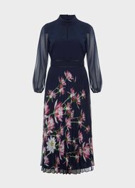 Deanna Pleated Floral Dress, Navy Multi, hi-res