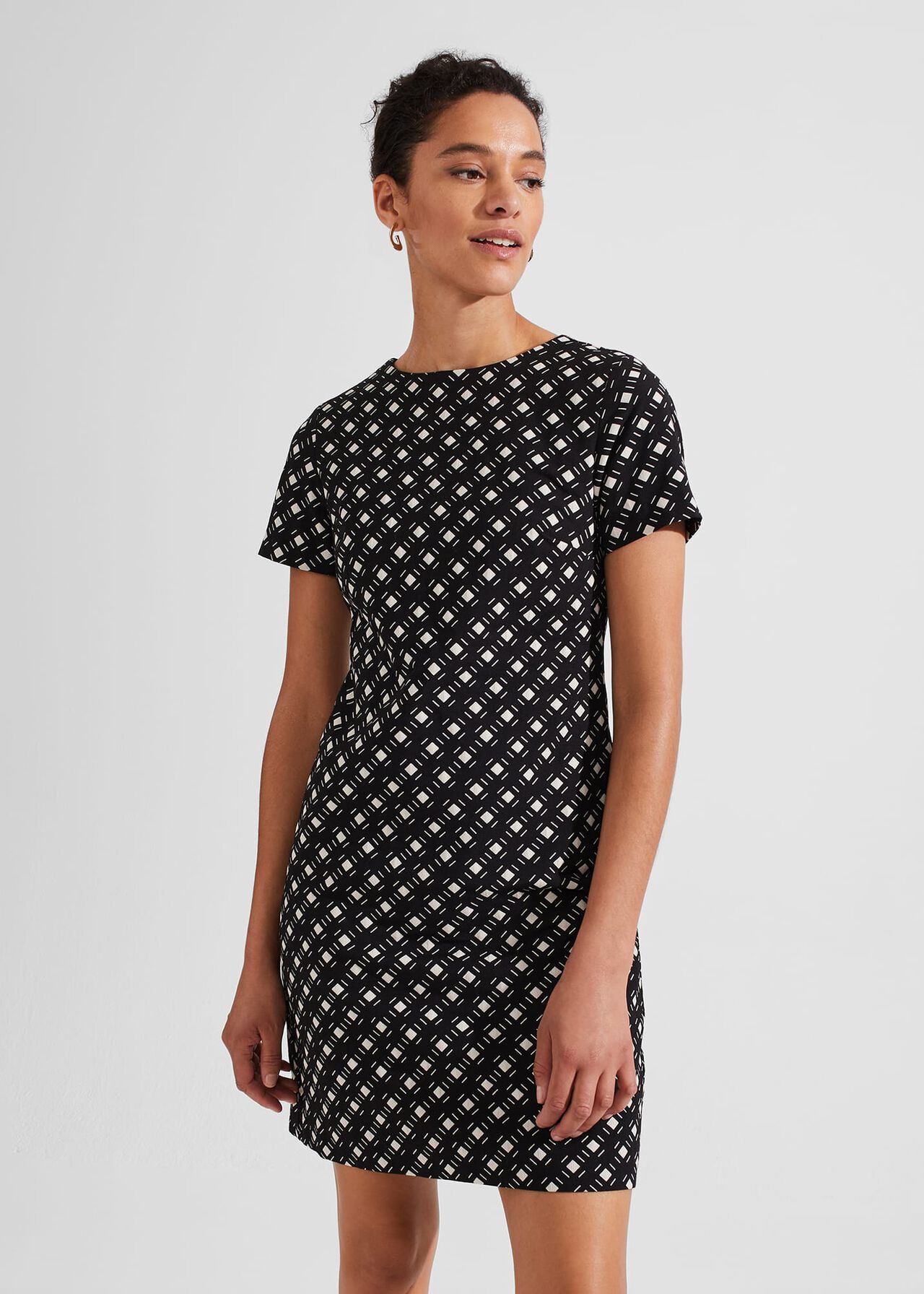 Simona A Line Dress, Black Ivory, hi-res