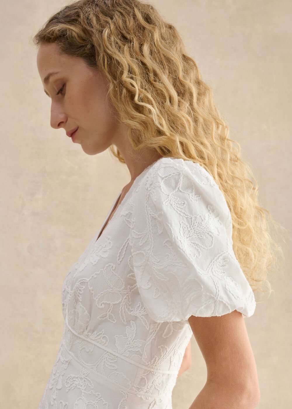 Petite Clementine Cotton Embroidery Dress, White, hi-res