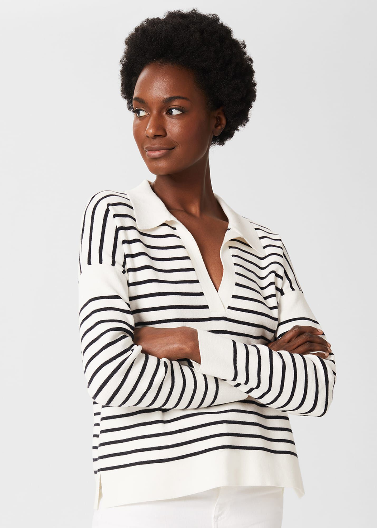 Navy and top white striped sweater