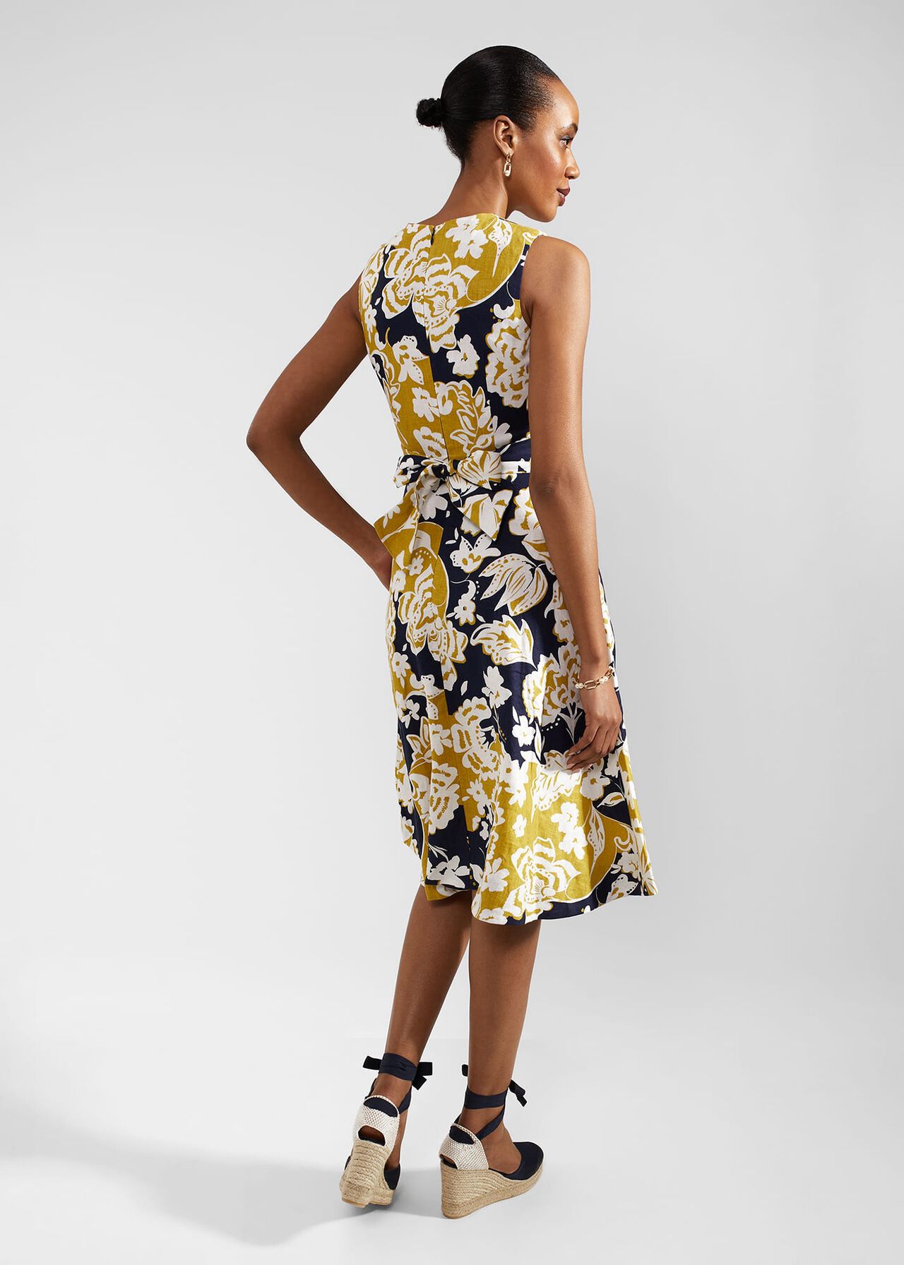 Twitchill Linen Dress, Navy Yellow, hi-res