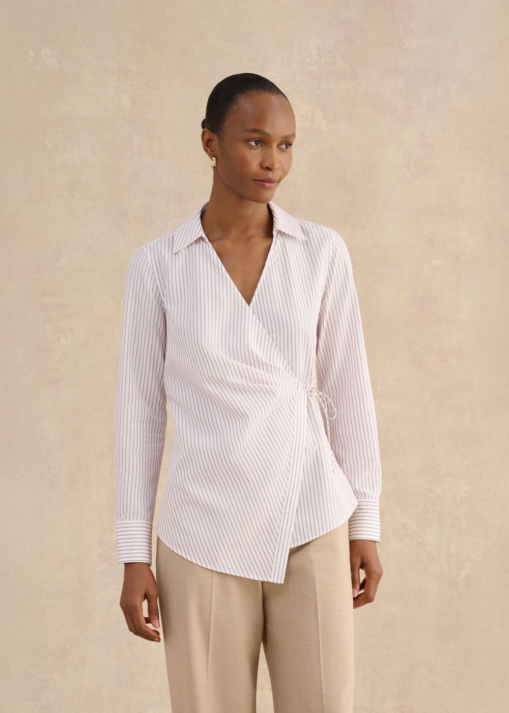 Kinsley Tie Front Shirt, Pink White, hi-res