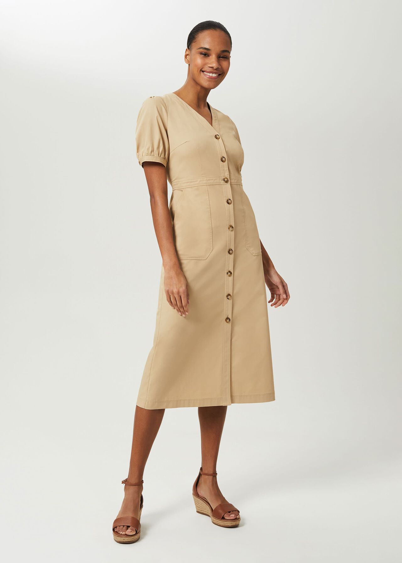 Adaline V Neck Midi Dress, Sand, hi-res