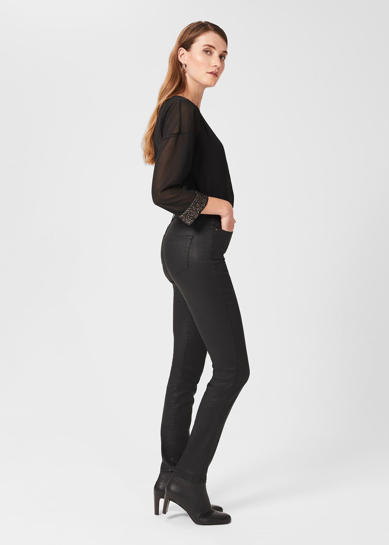 Gia Coated Jeans, Black, hi-res