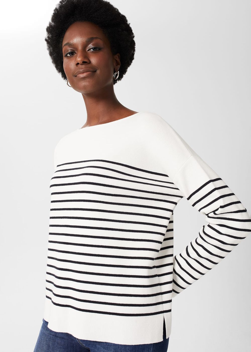 Petra Cotton Striped Jumper, Ivory Navy, hi-res