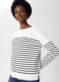 Petra Cotton Striped Jumper, Ivory Navy, hi-res