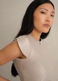 Avery Wool Silk Dress, Oyster, hi-res