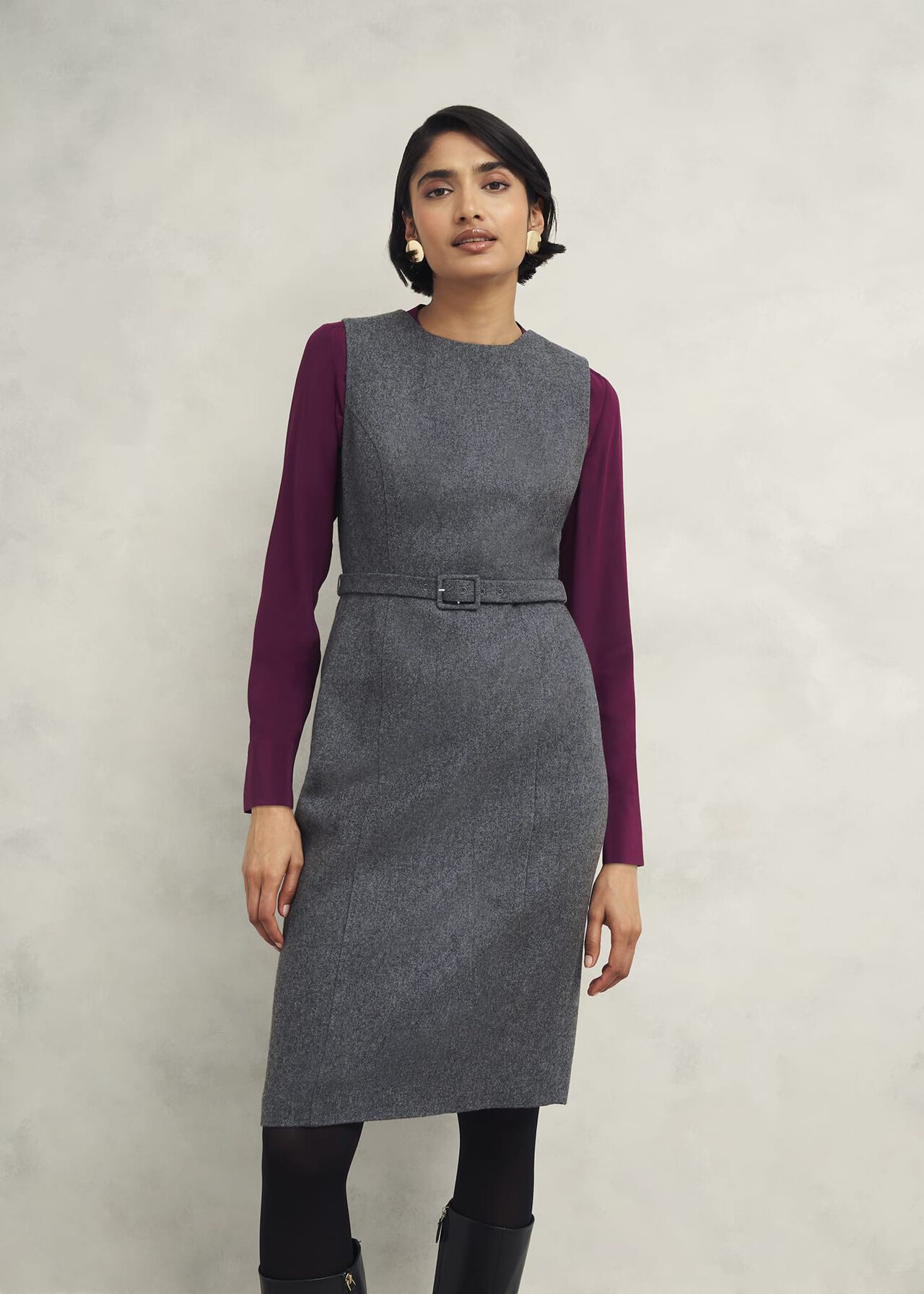 Elsie Wool Blend Dress, Grey, hi-res