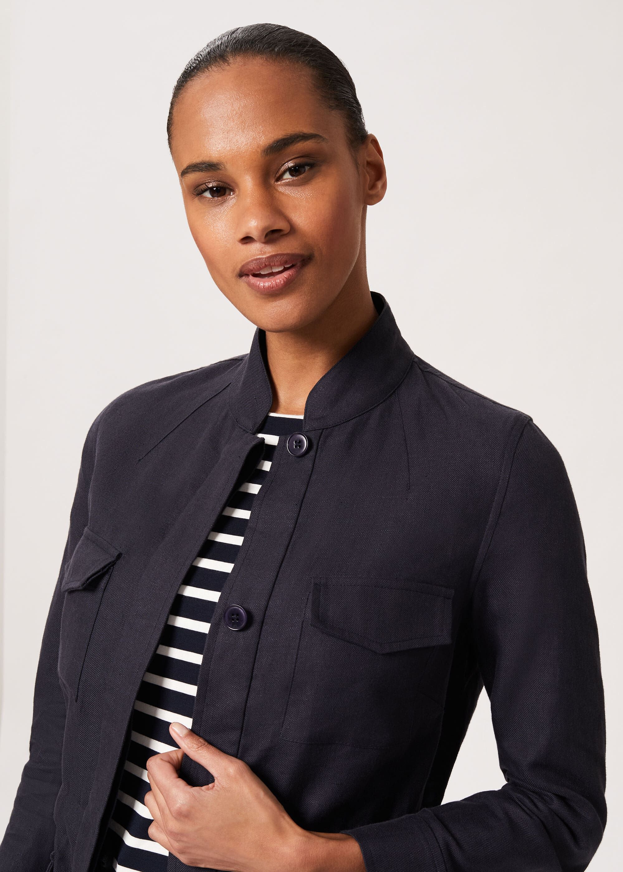 Linen blend cheap utility jacket
