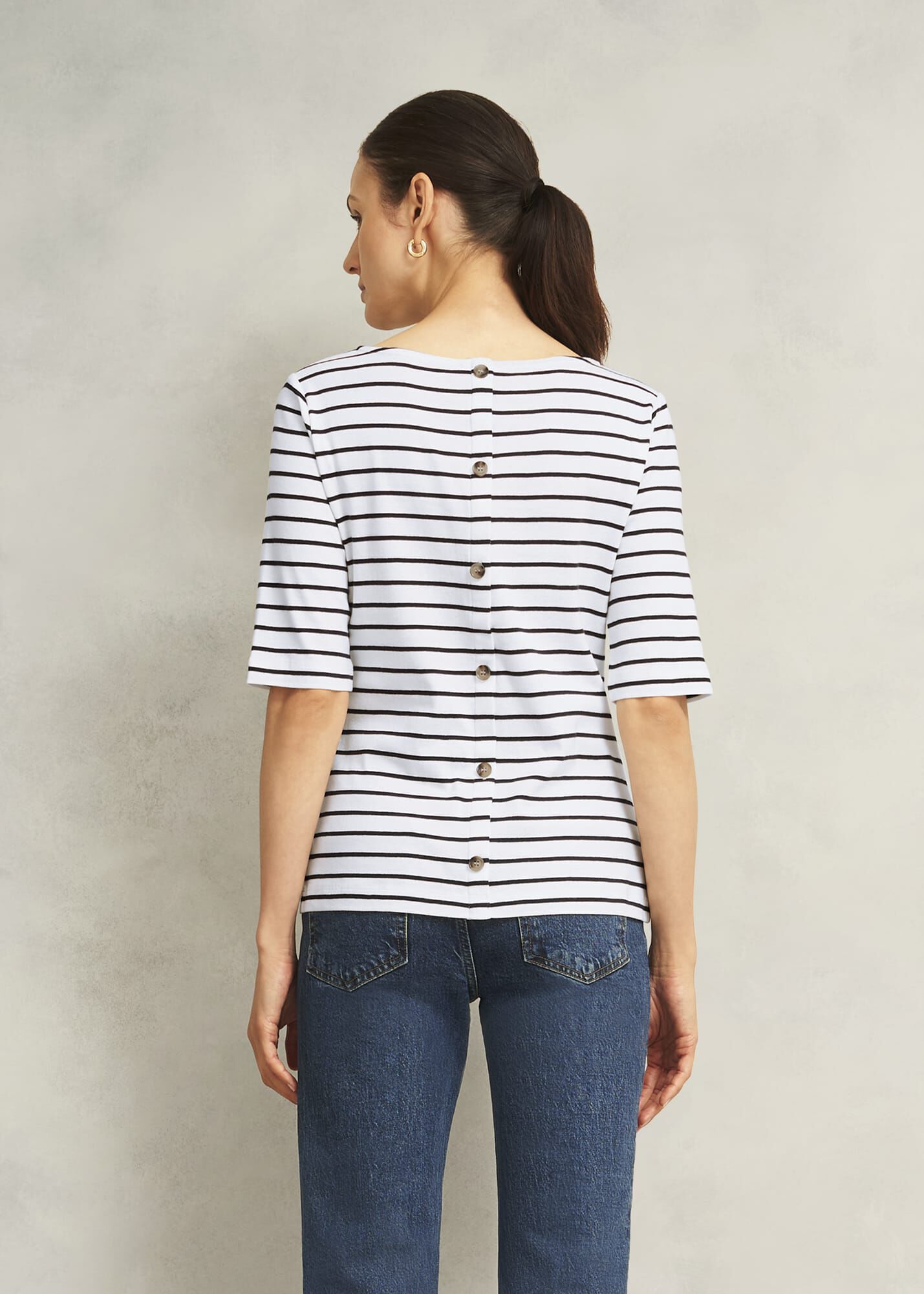 ホブズ HOBBS KATIE BUTTON BACK TOP （IVORY HOBBSNAVY） Ivory Katie Cotton Stripe Button Back Top | Hobbs US |