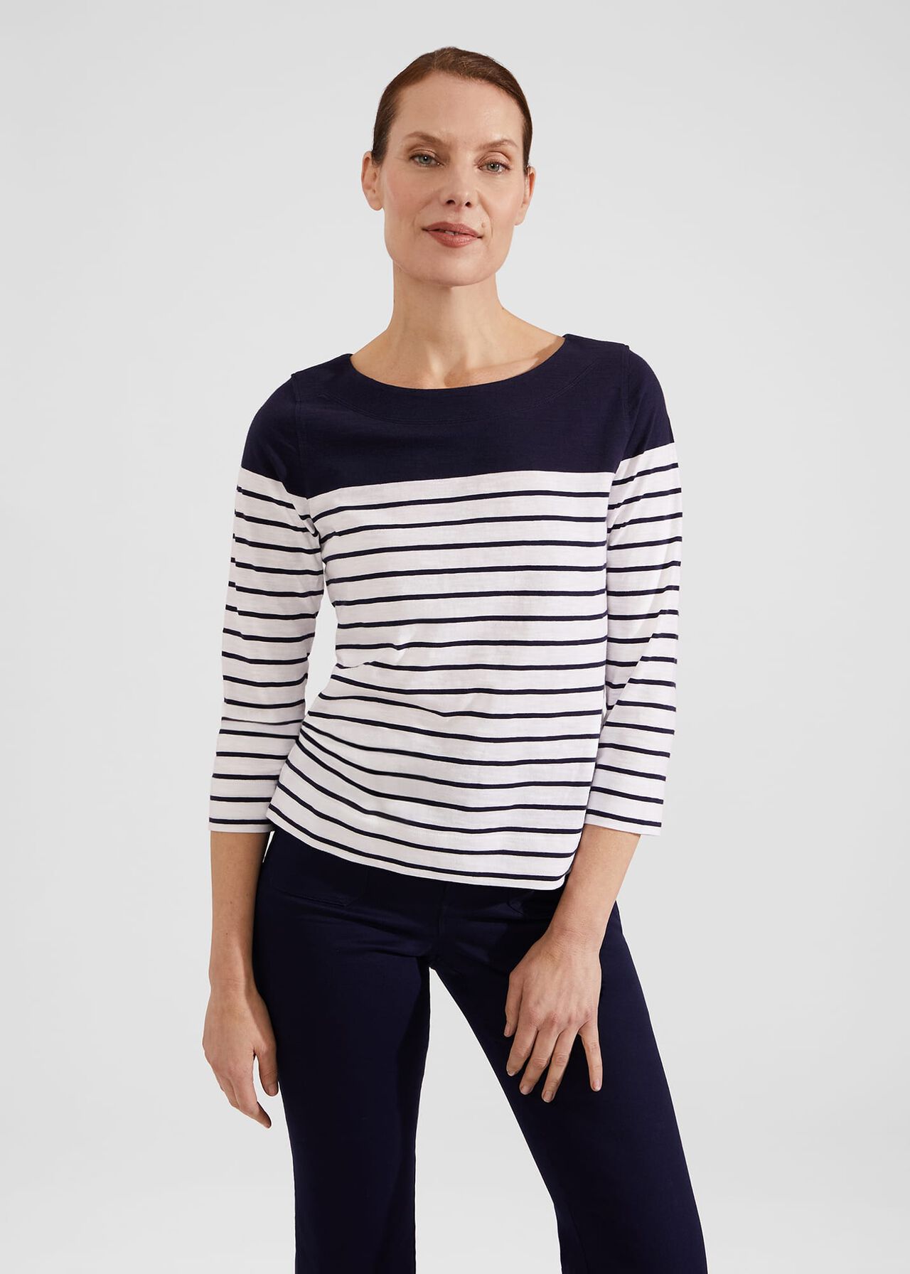 Avia Cotton Slub Striped T-Shirt, White Navy, hi-res