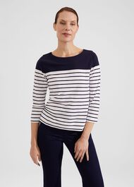 Avia Cotton Slub Striped T-Shirt, White Navy, hi-res