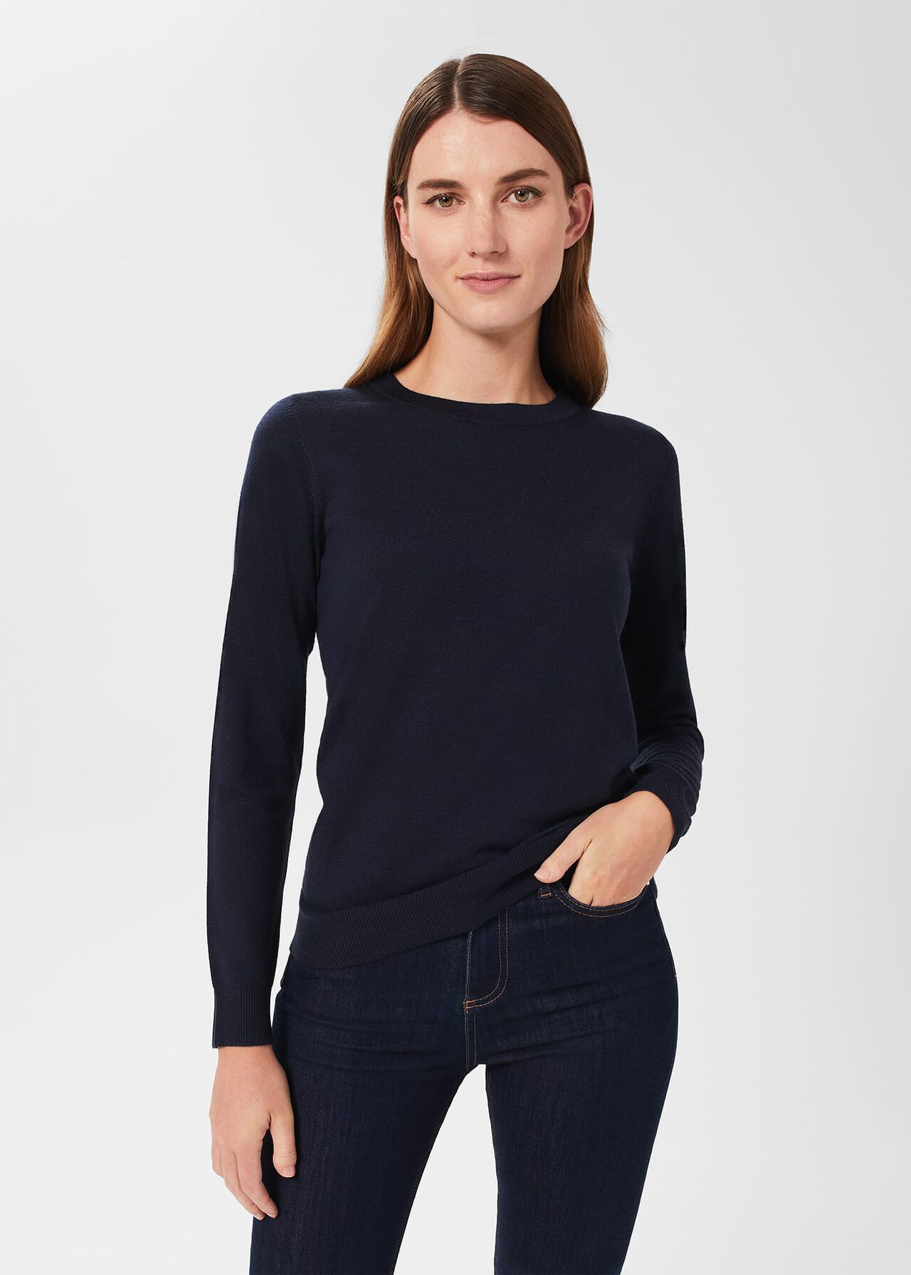 Penny Merino Wool Jumper, Navy, hi-res