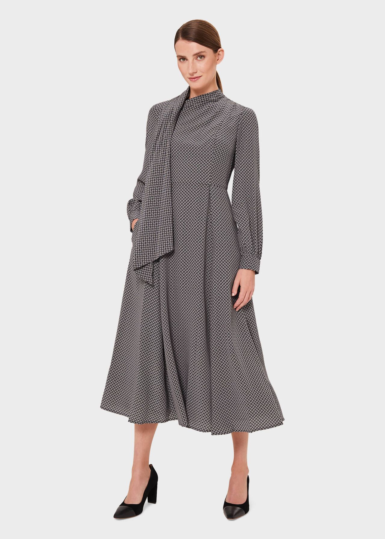 Eleanora Silk Dress, Navy Ivory, hi-res