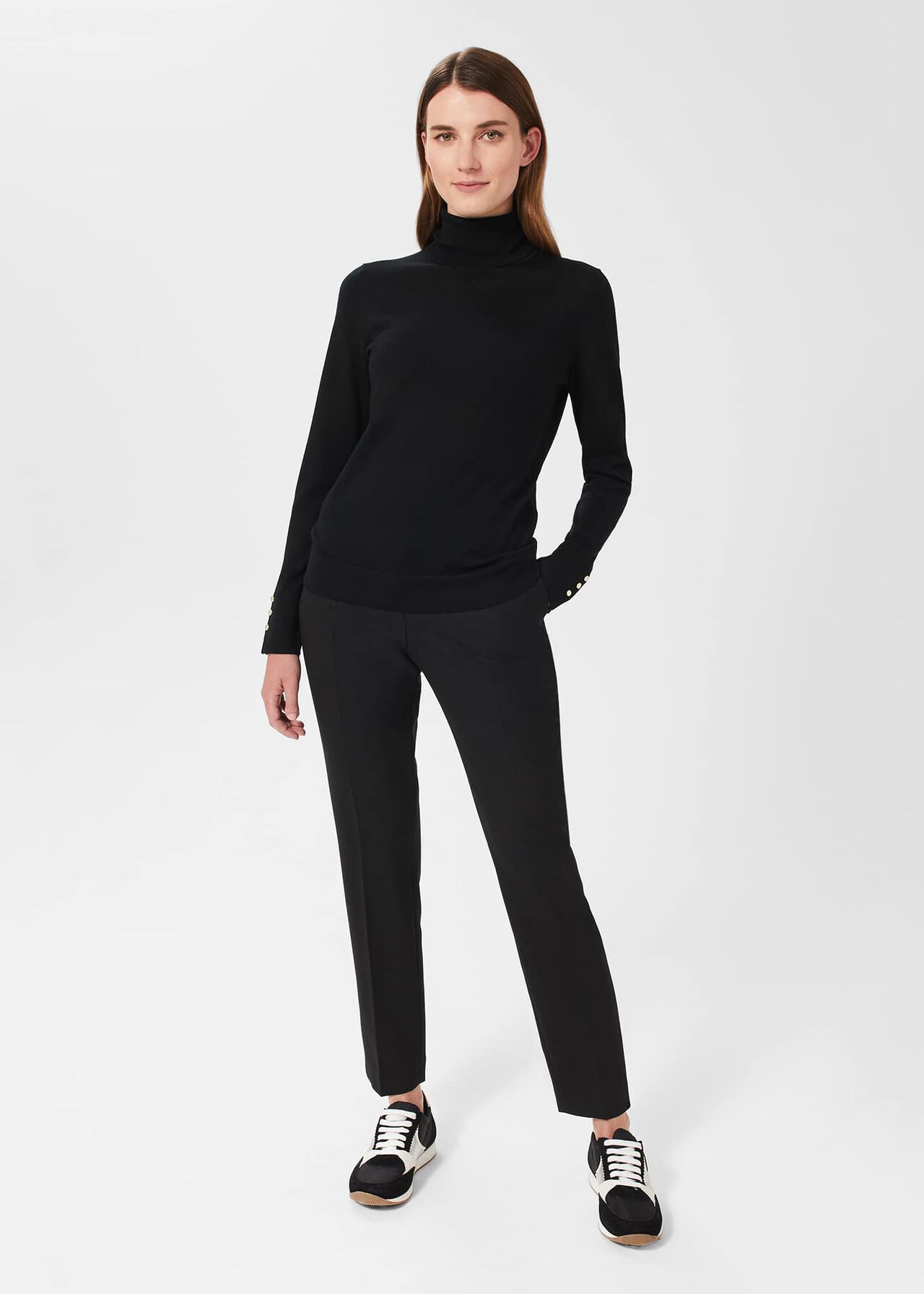 Lara Merino Wool Roll Neck Jumper, Black, hi-res