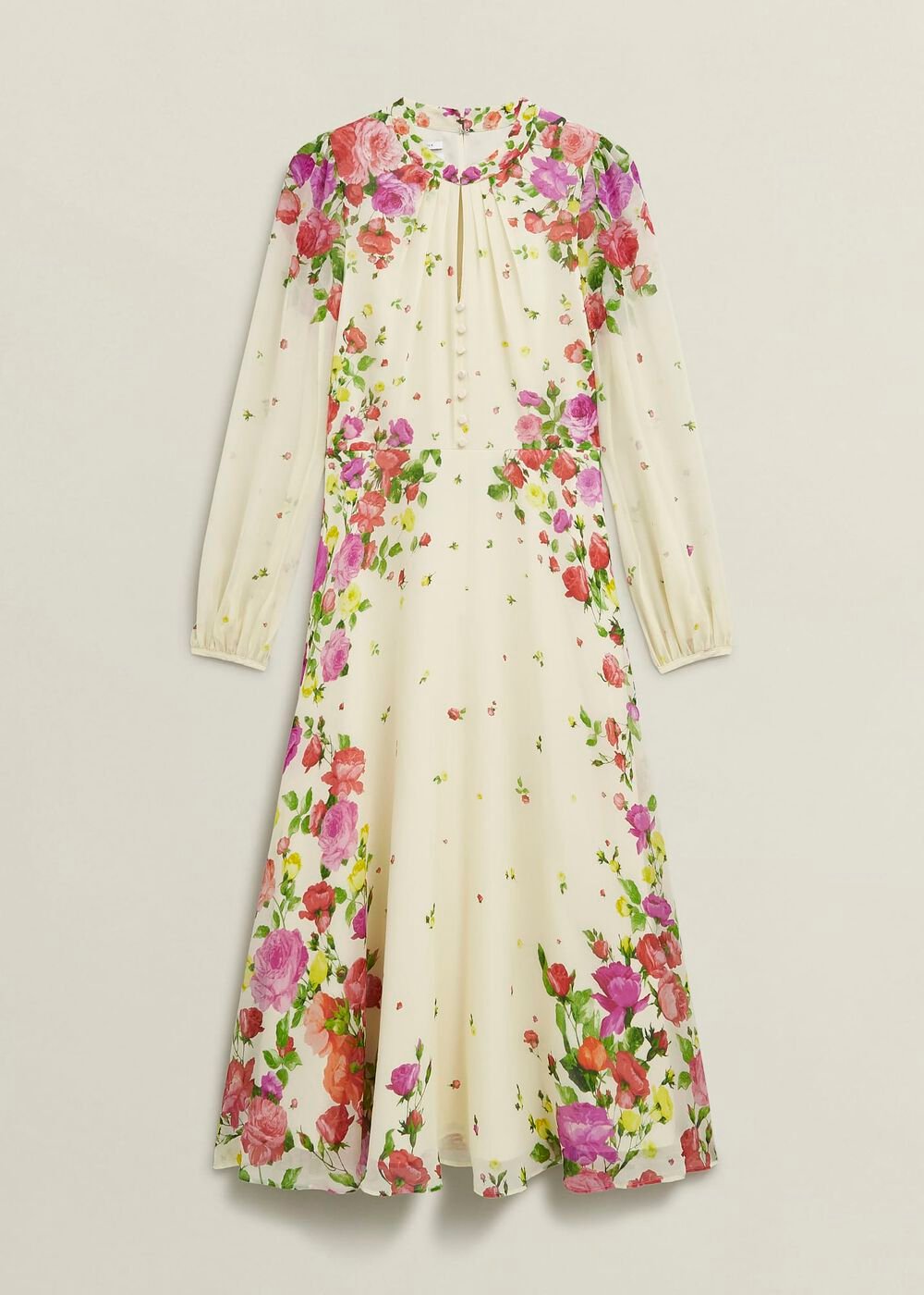 Eva Floral Silk Dress, Cream Multi, hi-res