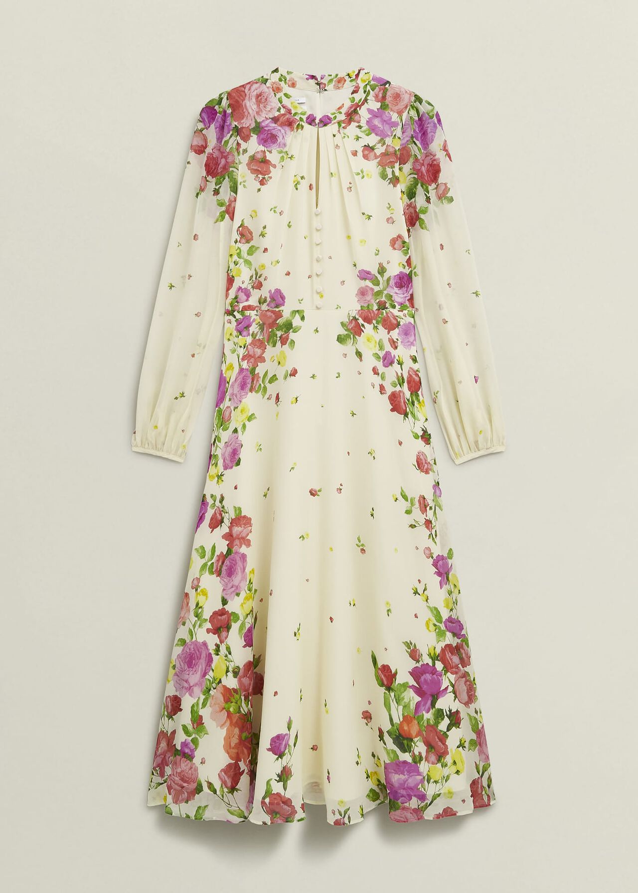 Eva Floral Silk Dress, Cream Multi, hi-res