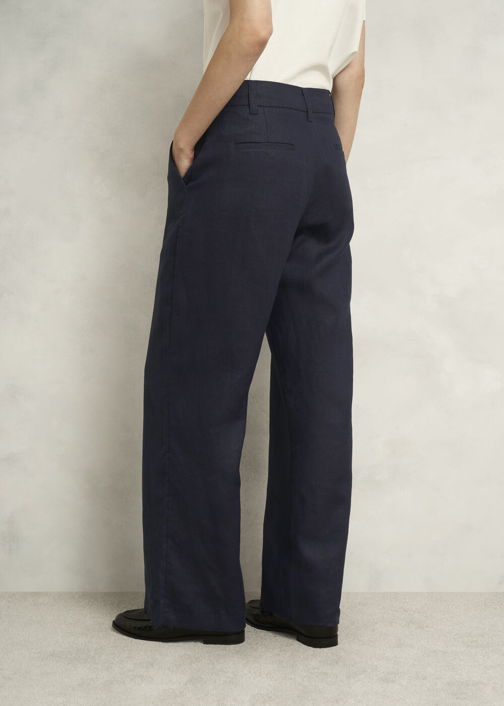 Petite Lynn Linen Trousers, Navy, hi-res