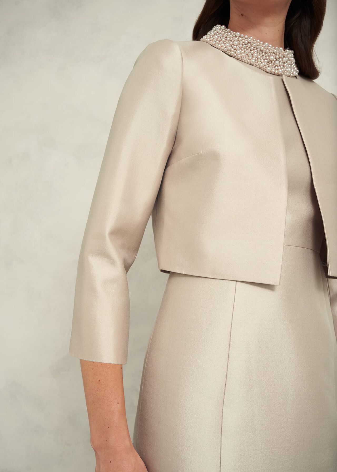 Katherine Wool Silk Jacket, Oyster, hi-res