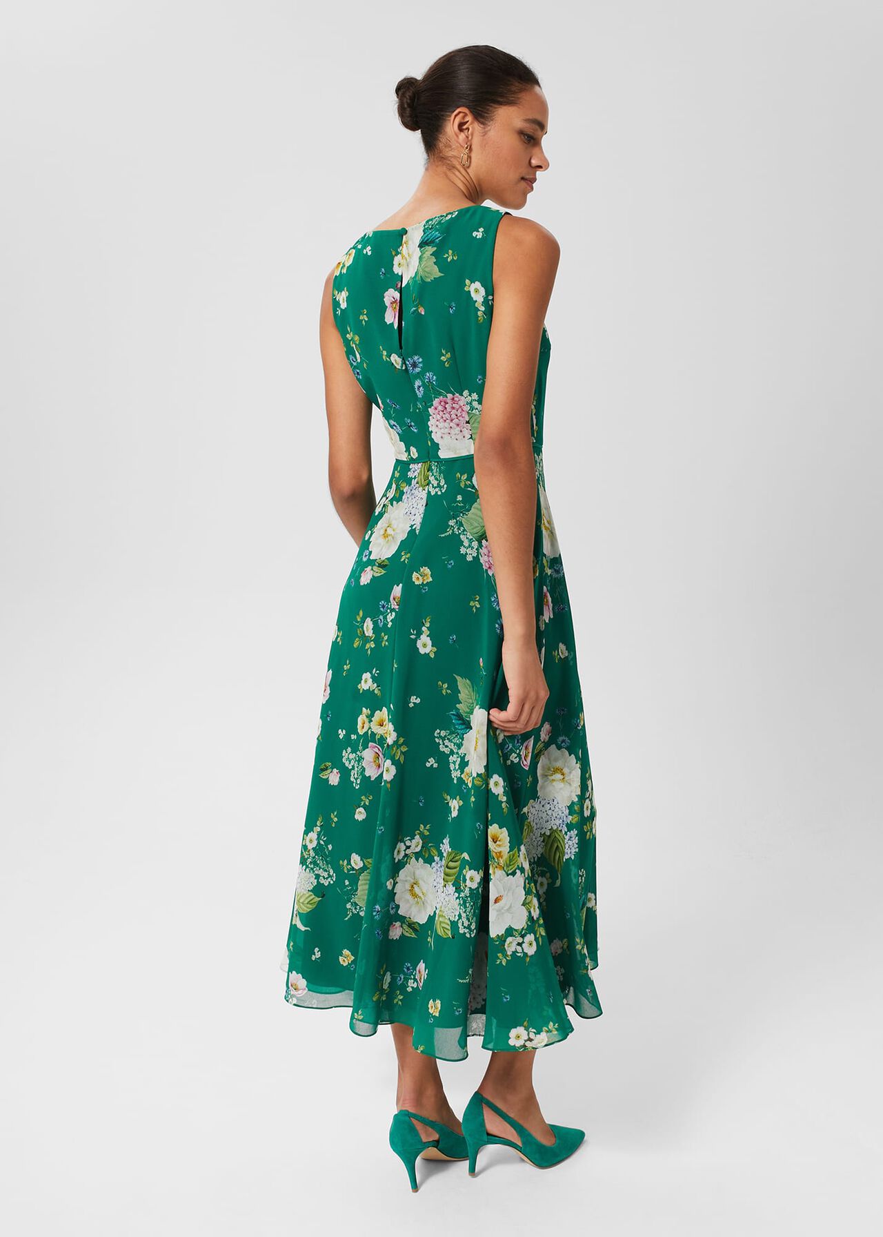 Carly Floral Midi Dress, Green Multi, hi-res