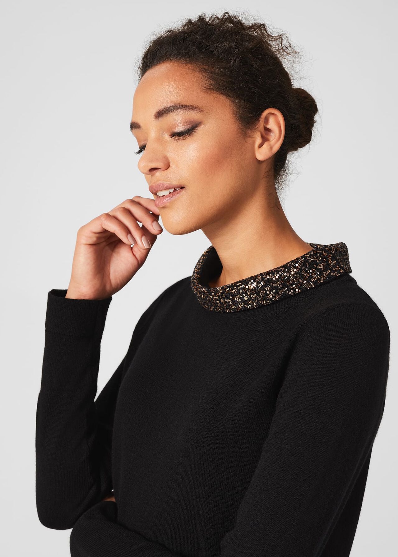 Esther Wool Cashmere Sequin Sweater, Black Gold, hi-res