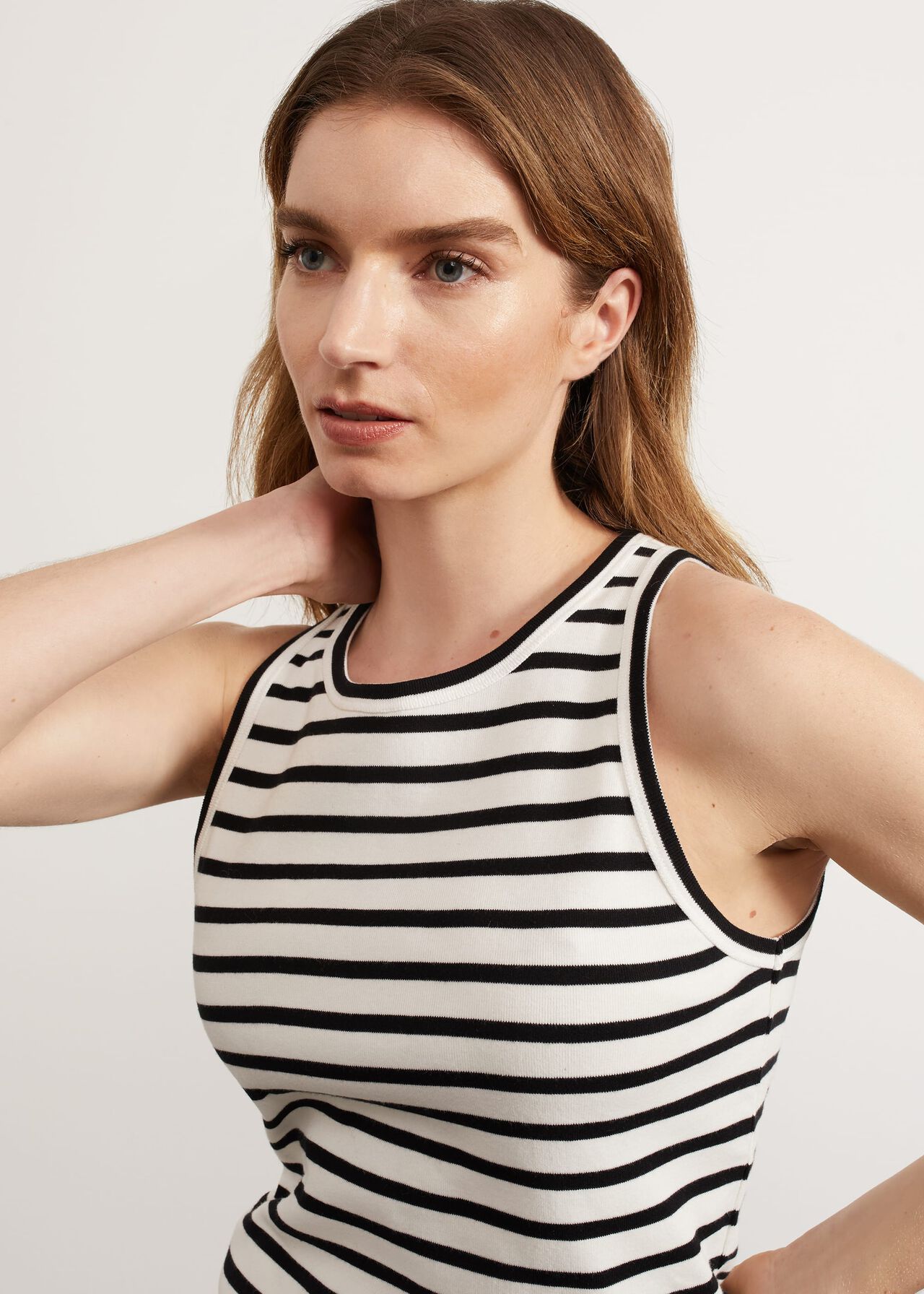 Cecil Cotton Striped Vest, Ivory Black, hi-res