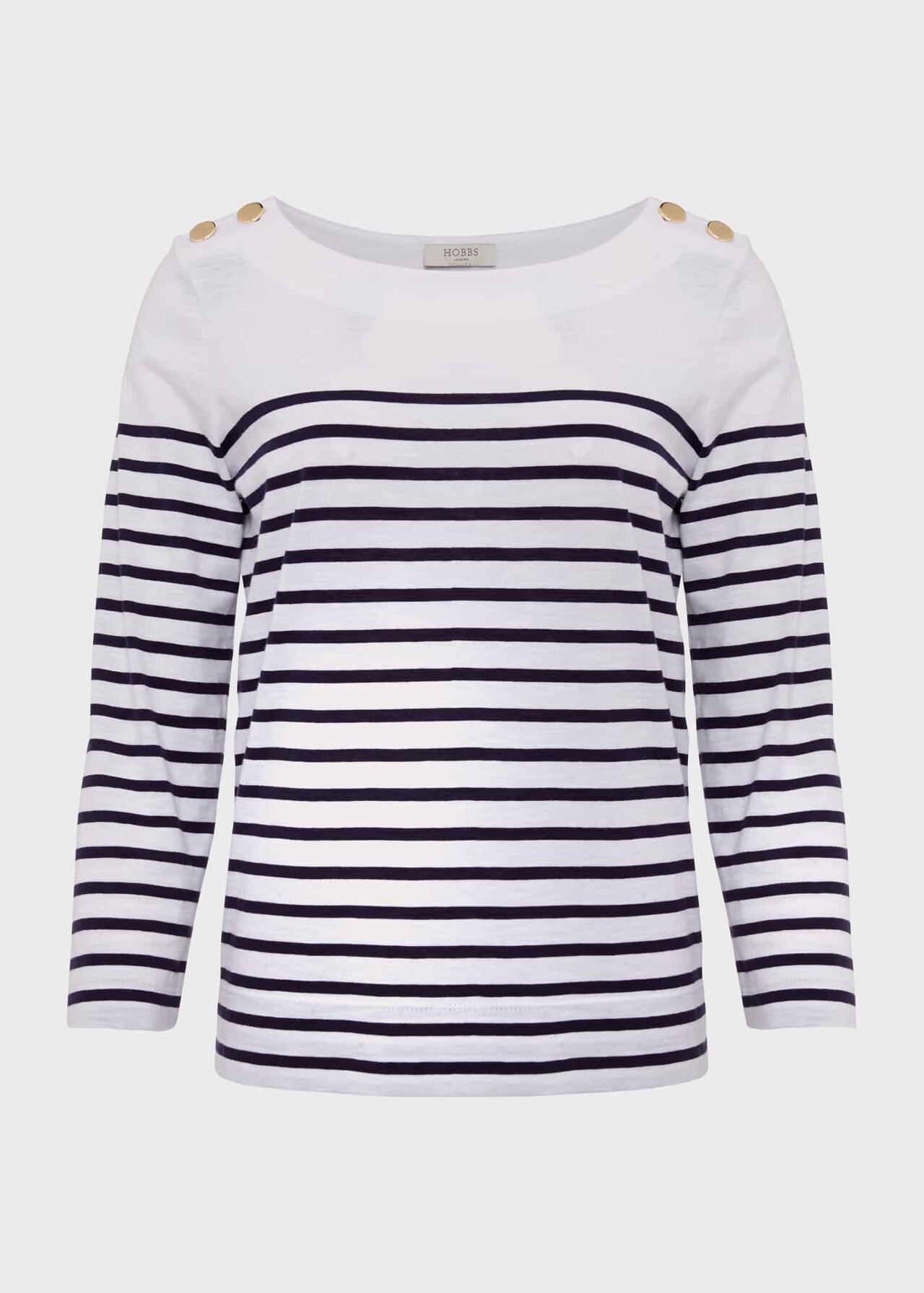 Kirsty Cotton Slub Top, White Navy, hi-res