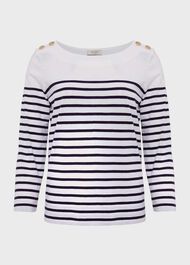 Kirsty Cotton Slub Top, White Navy, hi-res