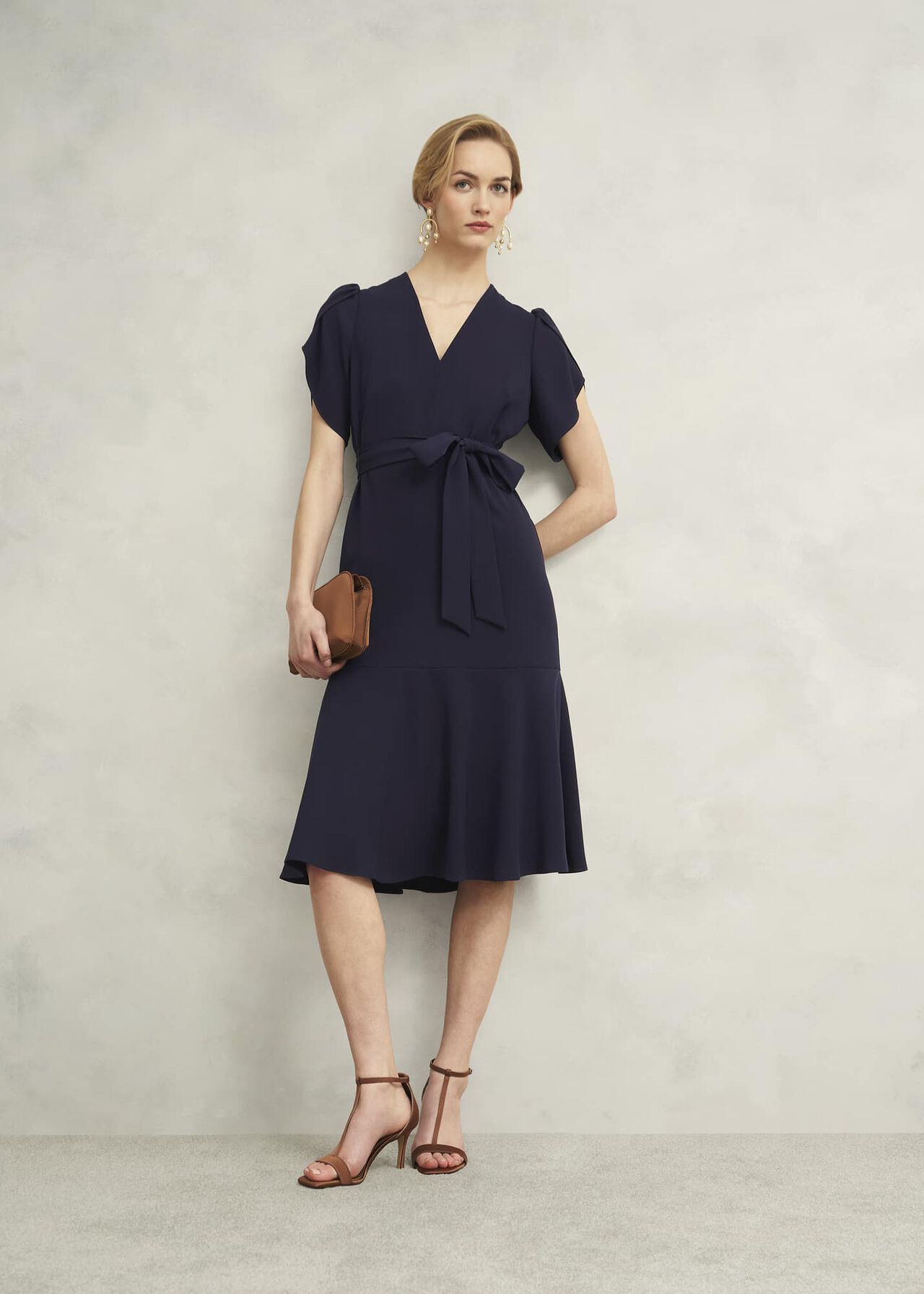 Pricilla Tie Midi Dress, Midnight, hi-res