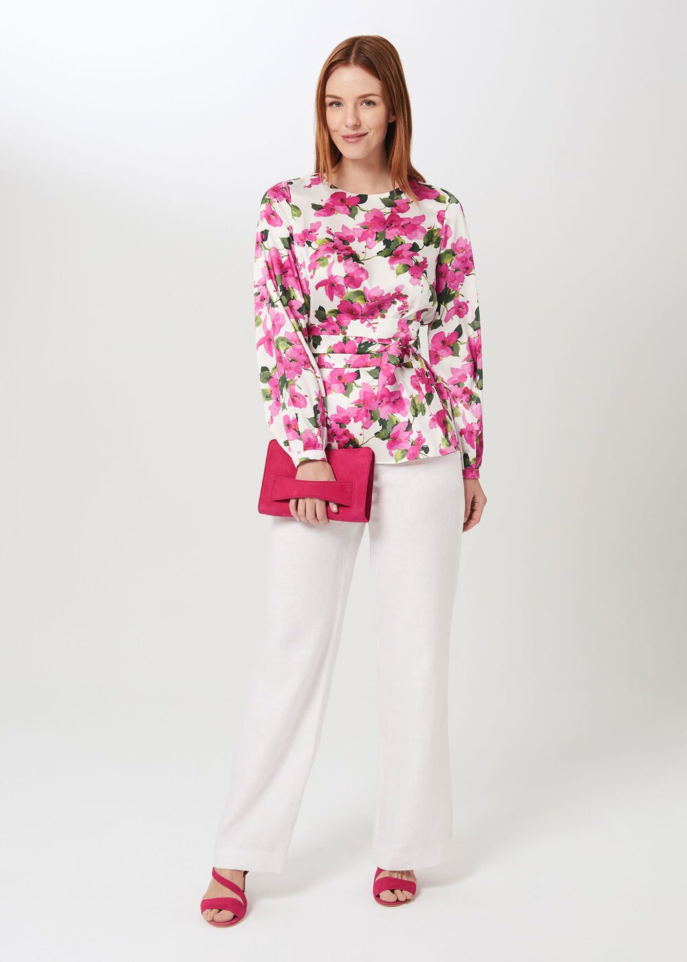 Rosie Floral Top, Ivory Fuchsia, hi-res
