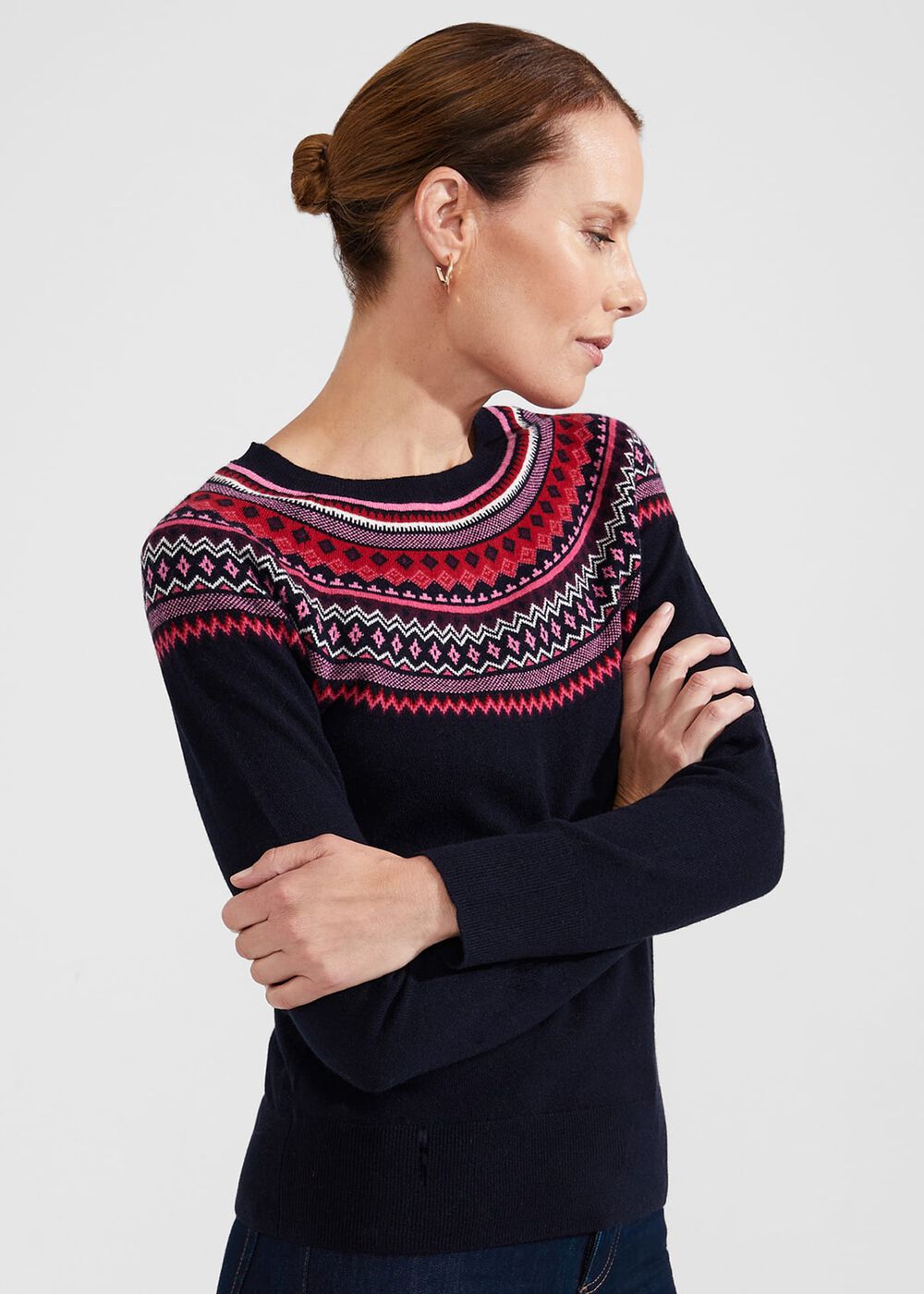 Greta Fairisle Sweater With Cashmere, Navy Multi, hi-res
