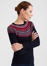 Greta Fairisle Jumper With Cashmere, Navy Multi, hi-res