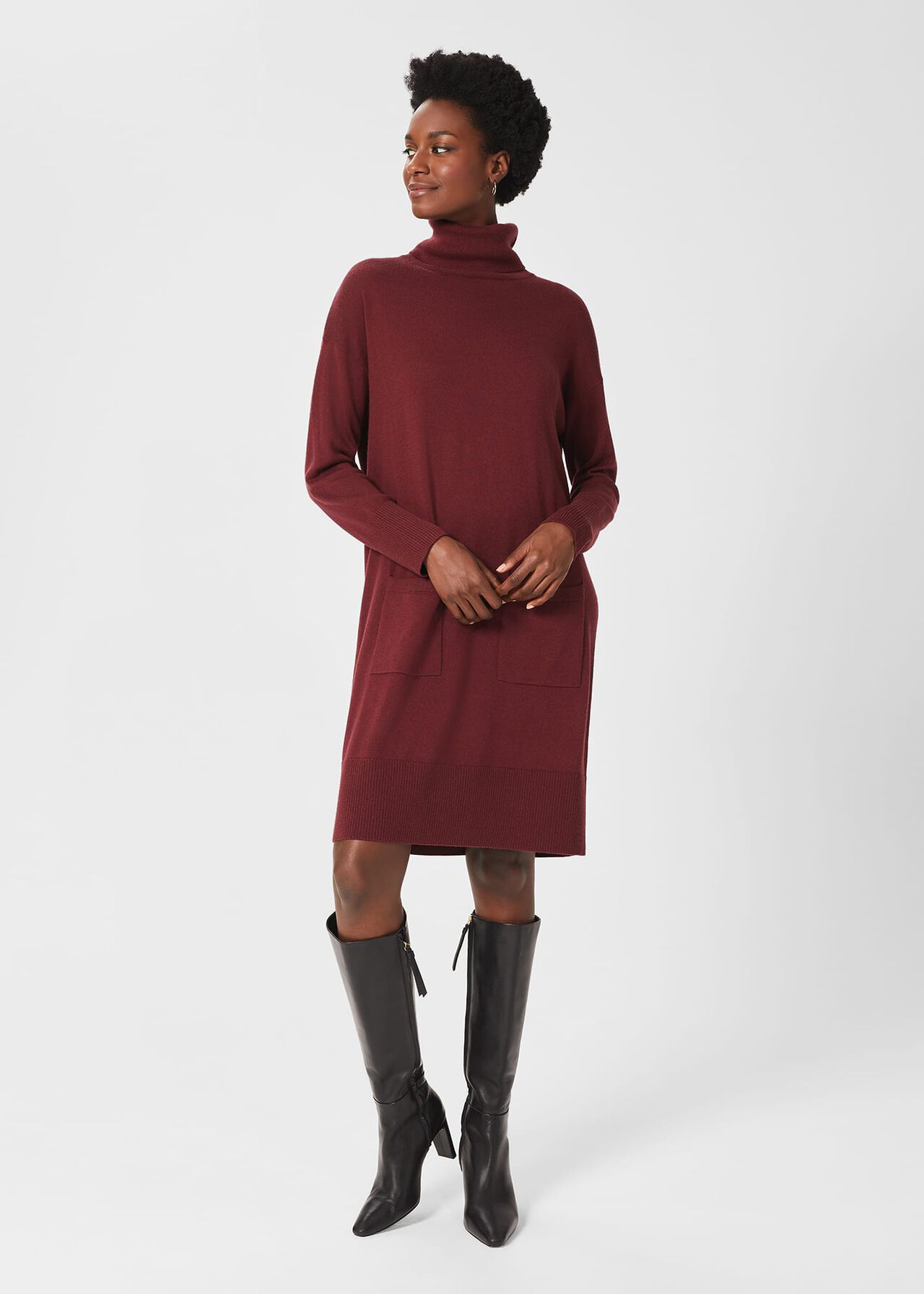 Maddie Knitted Dress, Mulberry Red, hi-res