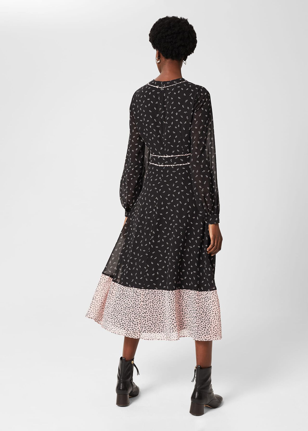 Heidi Printed Midi Dress, Black Pink, hi-res