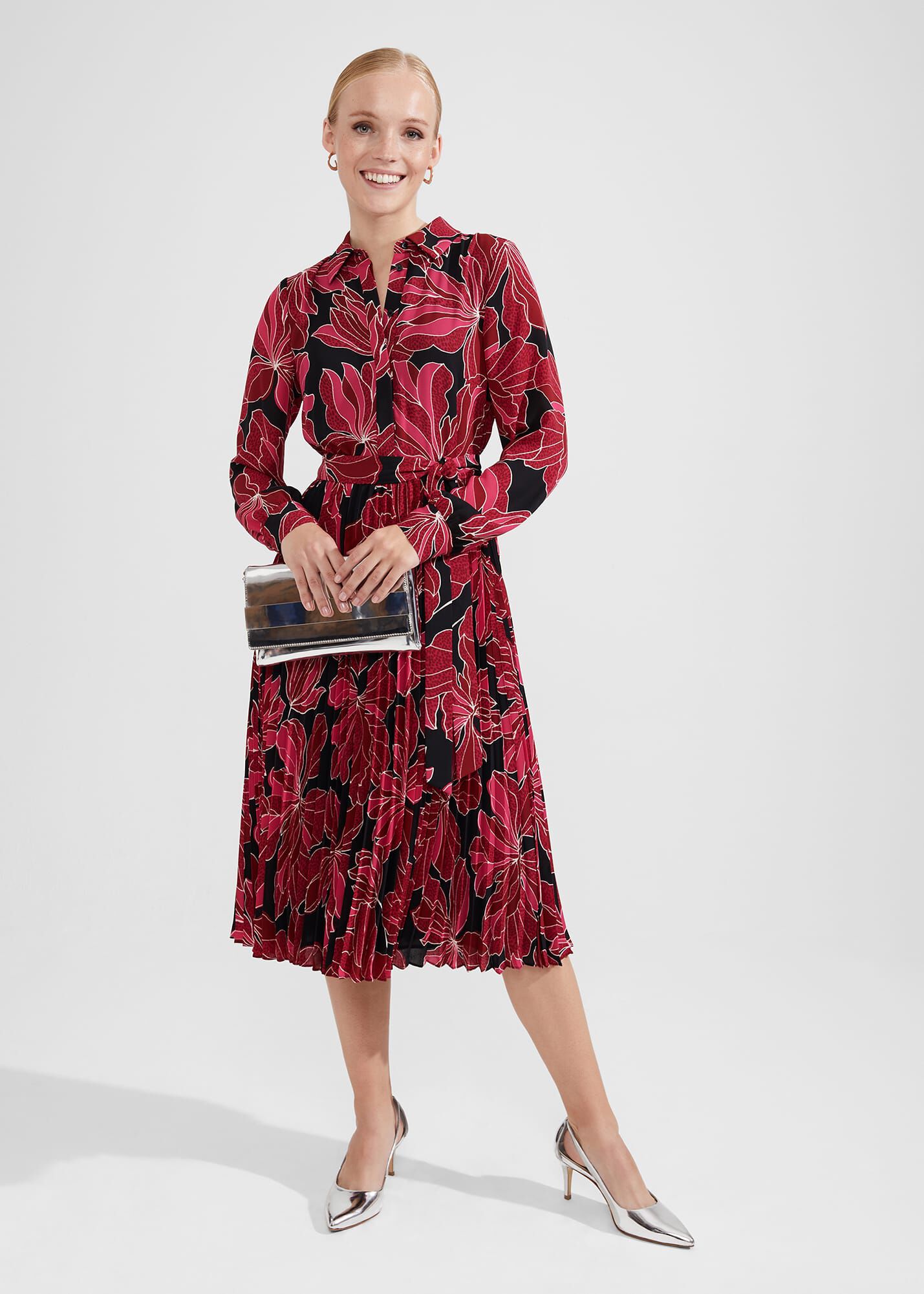 Hobbs red store and black dress