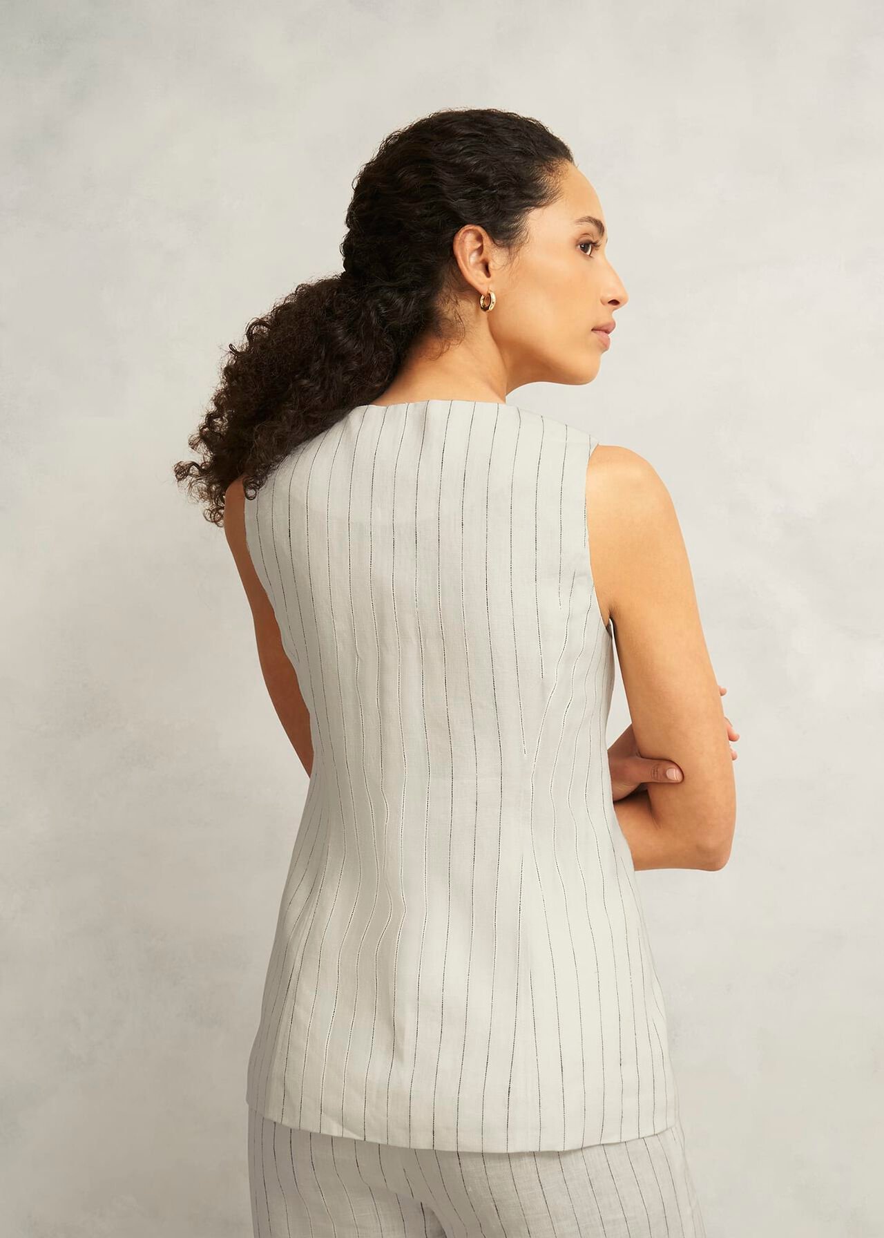 Groombridge Linen Waistcoat, Ivory Navy, hi-res