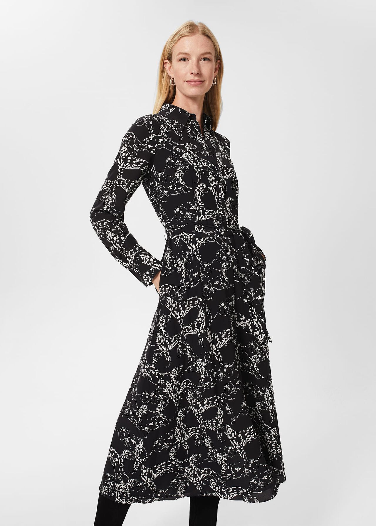 Antonella Silk Dress, Black Ivory, hi-res