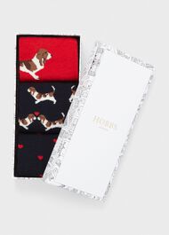 Beagle Dog Sock Set, Navy Red, hi-res