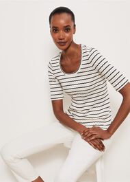 Montagu Ribbed Top, Cream Navy, hi-res