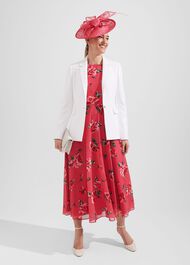Carly Floral Midi Dress, Pink Red Multi, hi-res