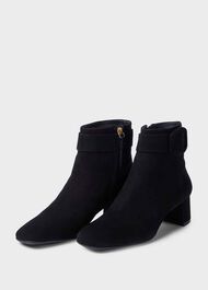Hailey Suede Block Heel Ankle Boots, Black, hi-res