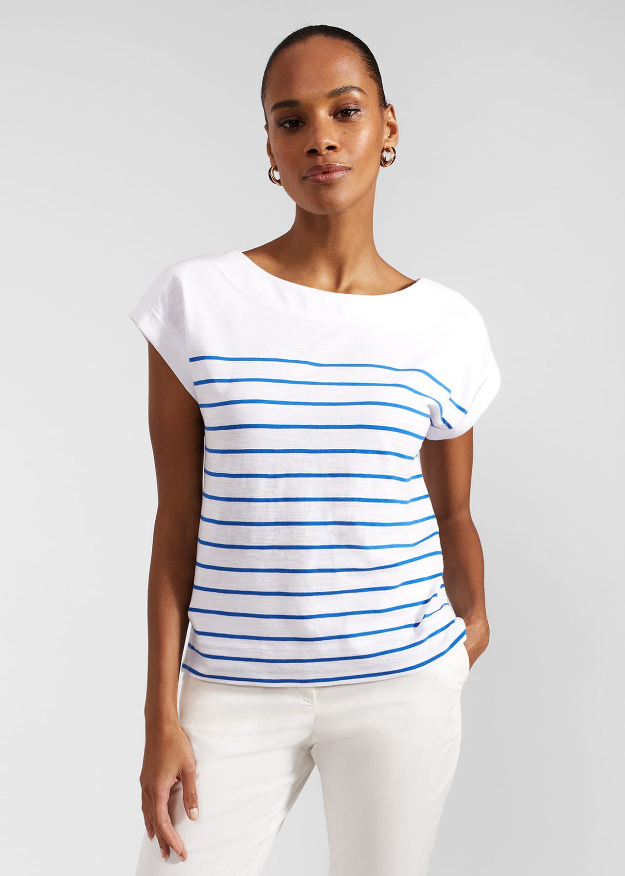 Alycia Cotton Slub Stripe T-Shirt, White Blue, hi-res